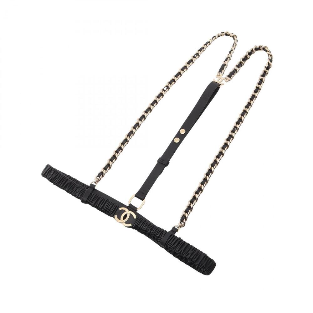 Chanel A22C Coco Mark Chain Suspenders Leather Women's Black
